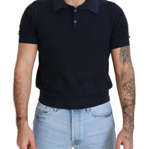 Dolce & Gabbana Dark Blue Collared Polo Casual Silk T-shirt