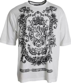 Dolce &amp; Gabbana White Lion Crown Logo Cotton Crewneck T-shirt