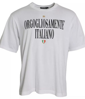 Dolce &amp; Gabbana White Logo Cotton Round Neck Short Sleeves T-shirt