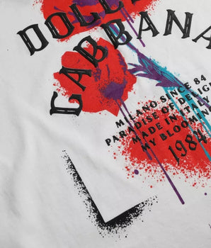 Dolce &amp; Gabbana White Logo Floral Cotton Crew Neck T-shirt