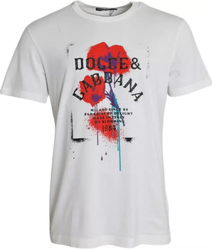 Dolce &amp; Gabbana White Logo Floral Cotton Crew Neck T-shirt