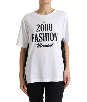 Dolce &amp; Gabbana White Slogan Print Lacing Detailed T-shirt