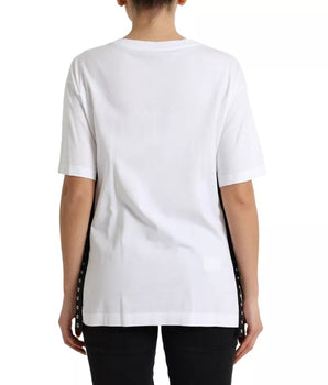 Dolce &amp; Gabbana White Slogan Print Lacing Detailed T-shirt