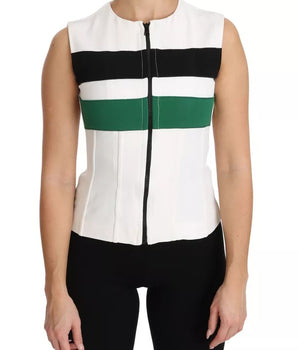 Dolce &amp; Gabbana White Striped Cotton Sleeveless Top T-shirt