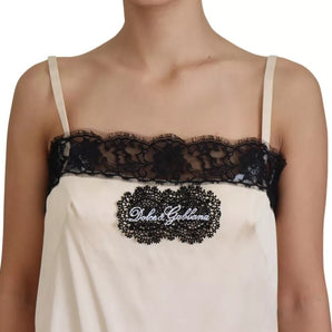 Dolce & Gabbana Beige Lace Spaghetti Logo Embroidery Top