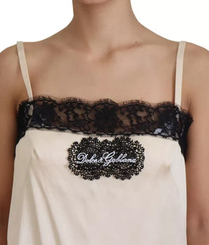Dolce &amp; Gabbana Top bordado con logo de espagueti de encaje beige