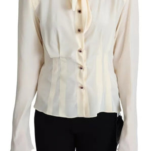 Dolce & Gabbana Beige Silk Crepe Shirt Padded Shoulder Top