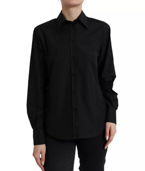 Dolce &amp; Gabbana Top camisero de vestir formal con cuello de algodón negro