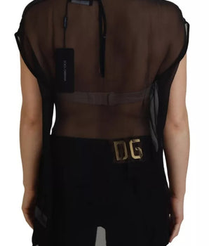 Dolce &amp; Gabbana Blusa transparente de malla negra Jersey Top