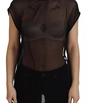 Dolce &amp; Gabbana Blusa transparente de malla negra Jersey Top