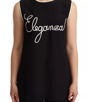 Dolce &amp; Gabbana Black Silk Eleganza Print Sleeveless Tank Top