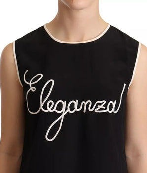 Dolce &amp; Gabbana Black Silk Eleganza Print Sleeveless Tank Top