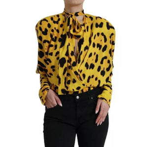 Dolce & Gabbana Yellow Leopard Print Long Sleeves Top Blouse