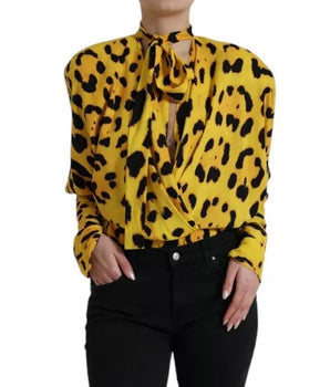 Dolce &amp; Gabbana Blusa de manga larga con estampado de leopardo amarillo