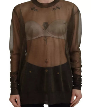 Dolce &amp; Gabbana Top negro transparente de manga larga con cuello redondo