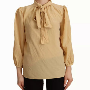 Dolce & Gabbana Mustard Ascot Collar Shirt Silk Blouse Top