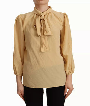 Dolce &amp; Gabbana Blusa De Seda Camisa Mostaza Con Cuello Ascot