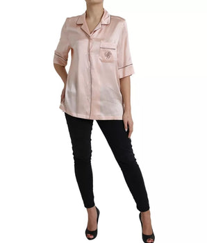 Dolce &amp; Gabbana Blusa de pijama de manga larga con logo y seda rosa
