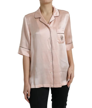 Dolce &amp; Gabbana Blusa de pijama de manga larga con logo y seda rosa