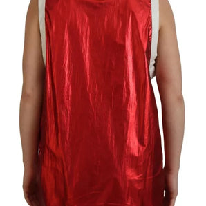 Dolce & Gabbana Red Nylon Logo Print Sleeveless Jersey Top