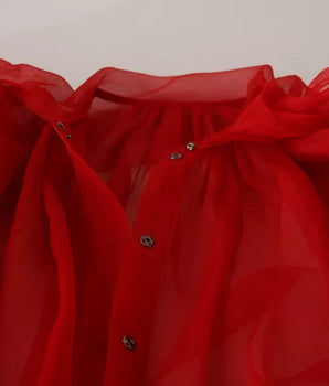 Dolce &amp; Gabbana Blusa con volantes y cuello de ascot de seda roja