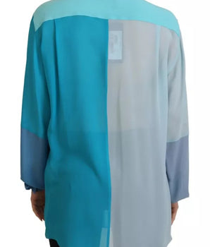 Dolce &amp; Gabbana Blusa de manga larga con cuello azul y top de seda