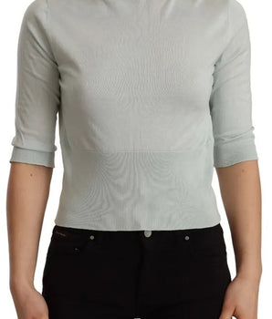 Dolce &amp; Gabbana Top de seda con cuello alto y mangas 3/4 en verde menta