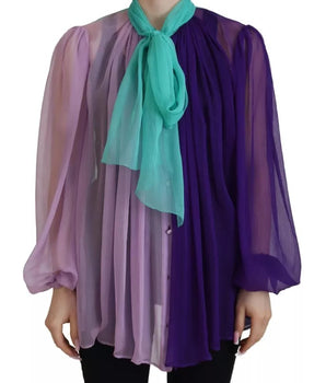 Dolce &amp; Gabbana Top de seda multicolor con cuello Ascot y manga larga