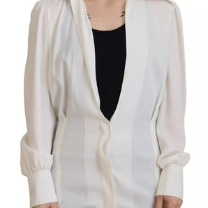 Dolce & Gabbana Off White Collar Long Sleeves Blouse Silk Top