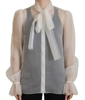 Dolce &amp; Gabbana Blusa blanca de manga larga con cuello Ascot