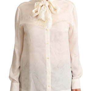 Dolce & Gabbana White Blouse Ascot Collar Shirt Silk Button Top