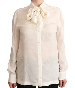 Dolce &amp; Gabbana Blusa blanca Camisa con cuello Ascot Top con botones de seda
