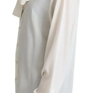 Dolce & Gabbana White Blouse Ascot Collar Shirt Silk Top