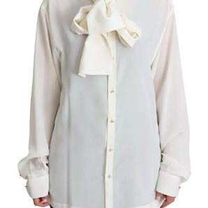 Dolce & Gabbana White Blouse Ascot Collar Shirt Silk Top