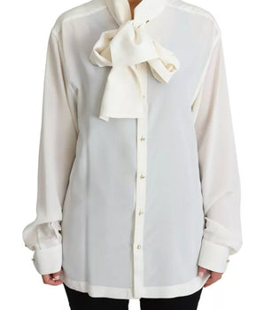 Dolce &amp; Gabbana Blusa blanca Camisa con cuello Ascot Top de seda