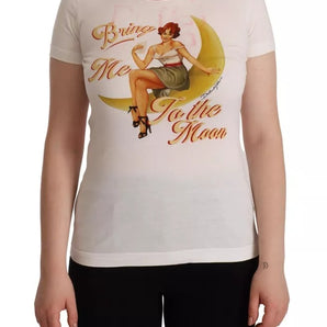 Dolce & Gabbana White Bring Me To The Moon Print Round Neck Top