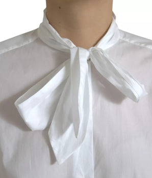 Dolce &amp; Gabbana Top de manga larga con cuello Ascot de algodón blanco