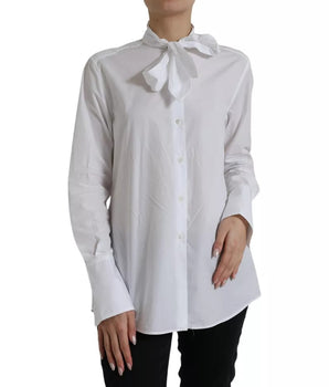 Dolce &amp; Gabbana Top de manga larga con cuello Ascot de algodón blanco