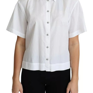 Dolce & Gabbana White Cotton Decorative Button Collared Top