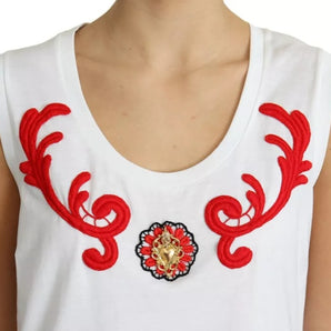 Dolce & Gabbana White Cotton Heart Applique Sleeveless Tank Top