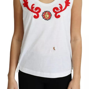 Dolce & Gabbana White Cotton Heart Applique Sleeveless Tank Top