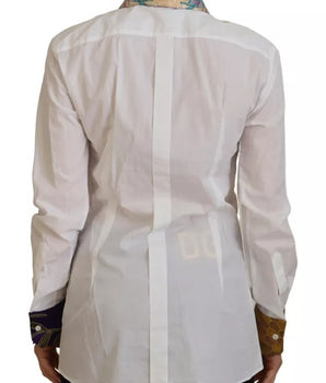 Dolce &amp; Gabbana White Floral Jacquard Cotton Long Sleeves Top