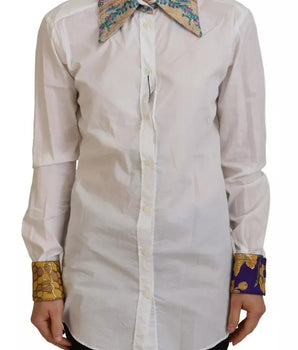 Dolce &amp; Gabbana White Floral Jacquard Cotton Long Sleeves Top