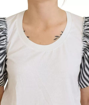 Dolce &amp; Gabbana White Striped Short Sleeves Pullover Top