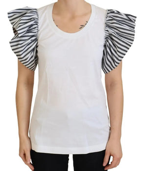 Dolce &amp; Gabbana White Striped Short Sleeves Pullover Top