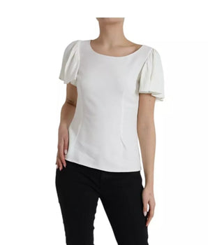 Dolce & Gabbana White Viscose Round Neck Short Sleeves Top