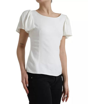 Dolce & Gabbana White Viscose Round Neck Short Sleeves Top