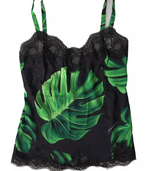 Dolce &amp; Gabbana Ropa interior camisola de seda con estampado de filodendro negro