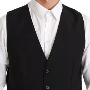 Dolce & Gabbana Black Stretch Waistcoat Formal Dress Wool Vest