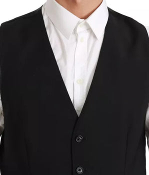 Dolce & Gabbana Black Stretch Waistcoat Formal Dress Wool Vest